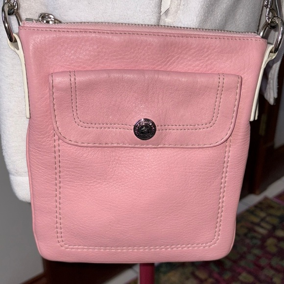 Coach   Crossbody bag  concealed carry  leather pink/white trim  cream color str - Picture 1 of 13